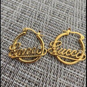 Retro Gucci Gold Hoop Earrings with Crystal Accent